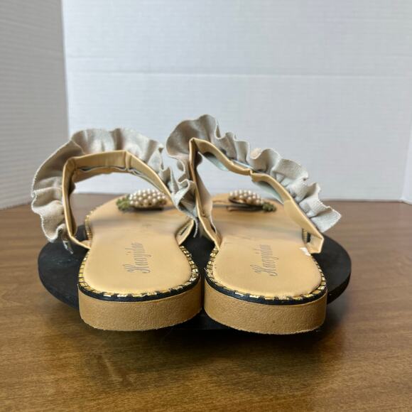 Pineapple Toe Ring Sandals 8.5 Summer Beach Cruise Resort Flat Ruffle Shoes - Picture 6 of 11